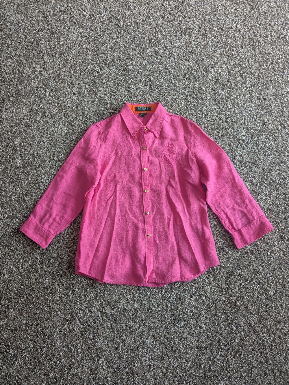 Lauren Ralph Lauren 100% Linen Button Down Shirt Size Small Petite Pink